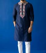Navy embroidered dupion silk kurta set