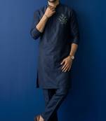 Navy embroidered dupion silk kurta set