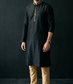 Black embroidered dupion silk kurta set