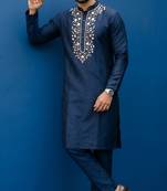 Navy embroidered dupion silk kurta set