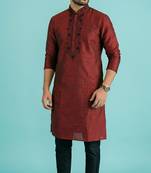 Maroon embroidered dupion silk kurta set