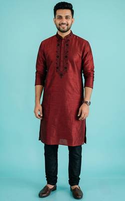 Maroon embroidered dupion silk kurta set 2