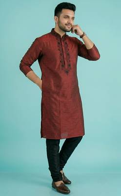 Maroon embroidered dupion silk kurta set 3