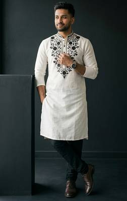 White embroidered dupion silk kurta set 2