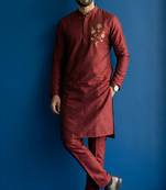 Maroon embroidered dupion silk kurta set