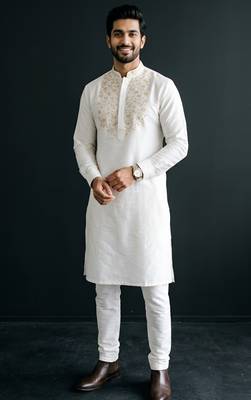 White embroidered dupion silk kurta set 3