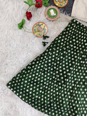 Girls traditional green polka dot lehenga choli in silk blend with v-neck 2