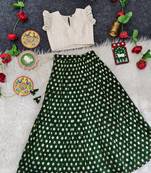 Girls traditional green polka dot lehenga choli in silk blend with v-neck