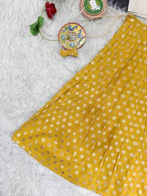 Girls traditional yellow polka dot lehenga choli in silk blend with v-neck 2