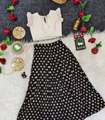 Girls traditional black polka dot lehenga choli in silk blend with v-neck