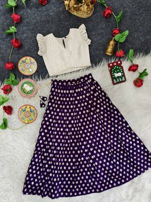 Girls traditional violet polka dot lehenga choli in silk blend with v-neck 1