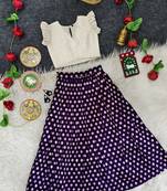 Girls traditional violet polka dot lehenga choli in silk blend with v-neck