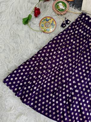 Girls traditional violet polka dot lehenga choli in silk blend with v-neck 2