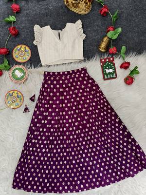 Girls traditional purple polka dot lehenga choli in silk blend with v-neck 1