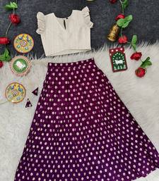 Girls traditional purple polka dot lehenga choli in silk blend with v-neck