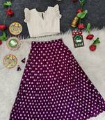 Girls traditional purple polka dot lehenga choli in silk blend with v-neck