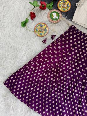 Girls traditional purple polka dot lehenga choli in silk blend with v-neck 2