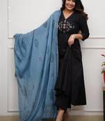  black foil mirror work cotton anarkali suit