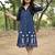  navy blue floral embroidered denim a-line middi