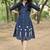  navy blue floral embroidered denim a-line middi