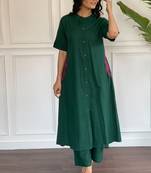  green solid a-line pure cotton kurta set with trousers