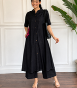  black solid a-line pure cotton kurta set with trousers