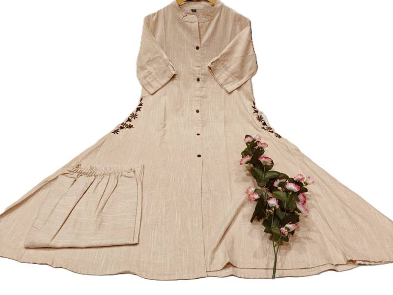  off white solid a-line pure cotton kurta set with trousers