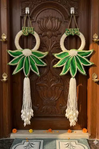 Traditional Decorative Handmade Lotus Patch Shubh Labh Hanging for Decoration for Home Decor (Pack of 2)