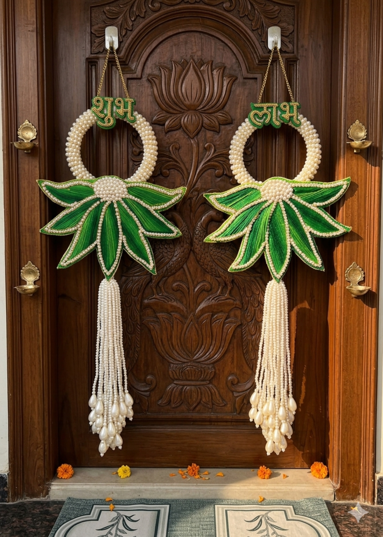 Traditional Decorative Handmade Lotus Patch Shubh Labh Hanging for Decoration for Home Decor (Pack of 2)