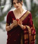 Maroon art silk woven saree with zari work