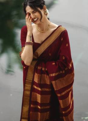Maroon art silk woven saree with zari work 4