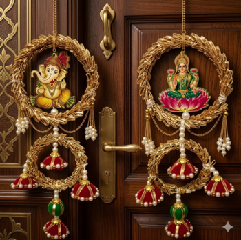 Handmade Lakshmi Ganesh Wall Hanging Decorative Door Hanging Traditional Indian Festive Home Decor (Pack of 2) 1