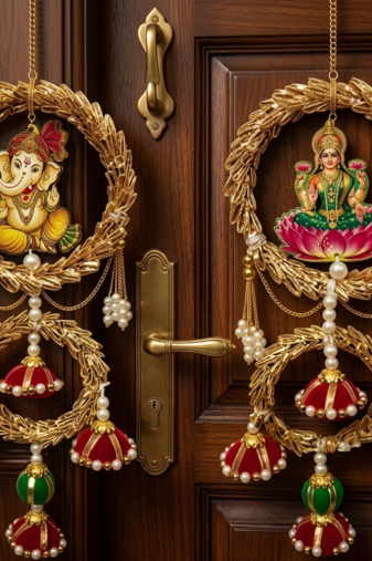 Handmade Lakshmi Ganesh Wall Hanging Decorative Door Hanging Traditional Indian Festive Home Decor (Pack of 2)