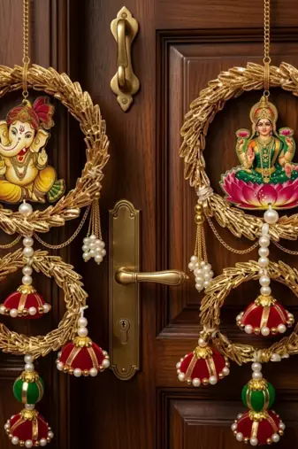 Handmade Lakshmi Ganesh Wall Hanging Decorative Door Hanging Traditional Indian Festive Home Decor (Pack of 2)