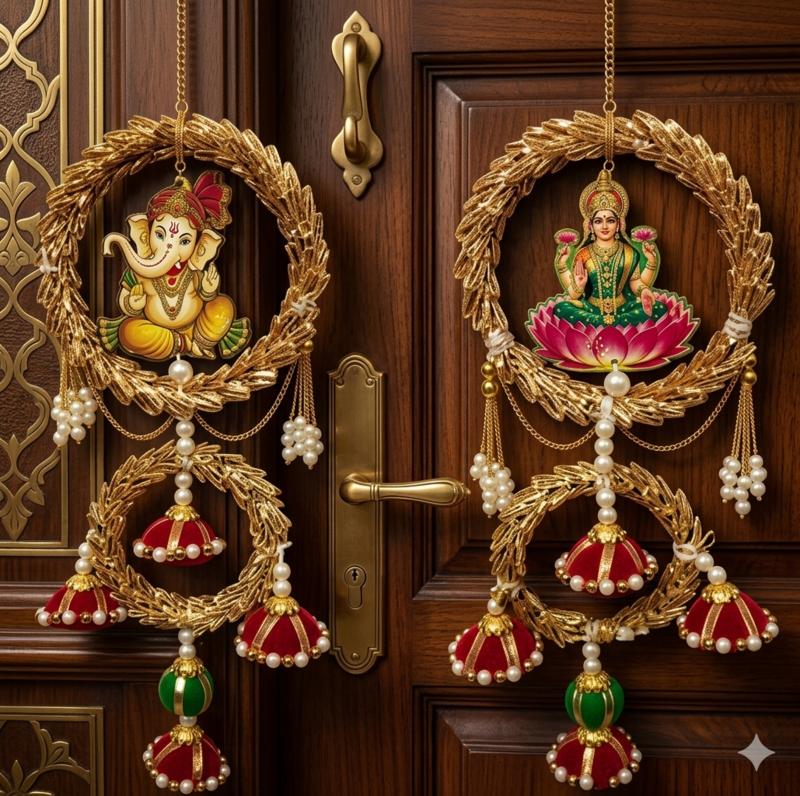 Handmade Lakshmi Ganesh Wall Hanging Decorative Door Hanging Traditional Indian Festive Home Decor (Pack of 2)