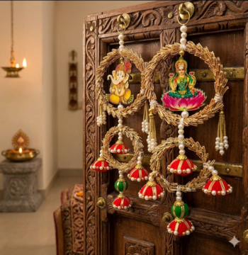 Handmade Lakshmi Ganesh Wall Hanging Decorative Door Hanging Traditional Indian Festive Home Decor (Pack of 2) 2