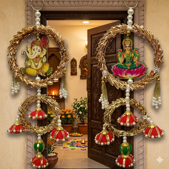 Handmade Lakshmi Ganesh Wall Hanging Decorative Door Hanging Traditional Indian Festive Home Decor (Pack of 2) 3