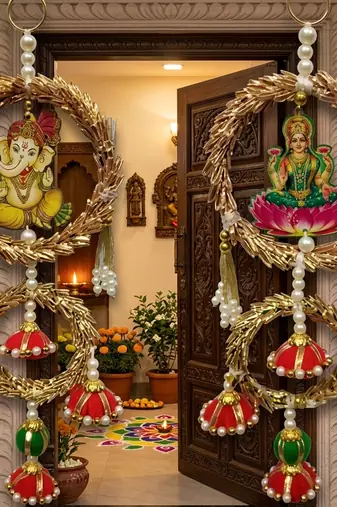 Handmade Lakshmi Ganesh Wall Hanging Decorative Door Hanging Traditional Indian Festive Home Decor (Pack of 2)