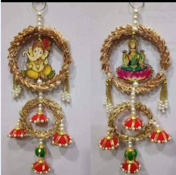 Handmade Lakshmi Ganesh Wall Hanging Decorative Door Hanging Traditional Indian Festive Home Decor (Pack of 2) 4