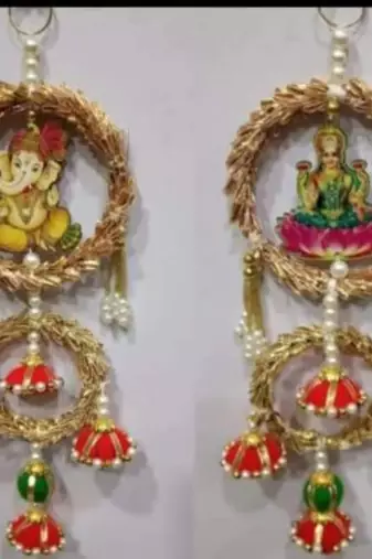 Handmade Lakshmi Ganesh Wall Hanging Decorative Door Hanging Traditional Indian Festive Home Decor (Pack of 2)