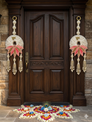 Handmade Lotus Pearl Shubh Labh Door Hanging Traditional Decor for Home Decoration (Pack of 2) 1