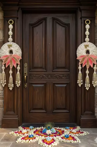 Handmade Lotus Pearl Shubh Labh Door Hanging Traditional Decor for Home Decoration (Pack of 2)
