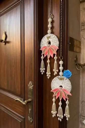 Handmade Lotus Pearl Shubh Labh Door Hanging Traditional Decor for Home Decoration (Pack of 2)
