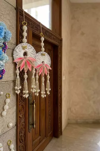 Handmade Lotus Pearl Shubh Labh Door Hanging Traditional Decor for Home Decoration (Pack of 2)