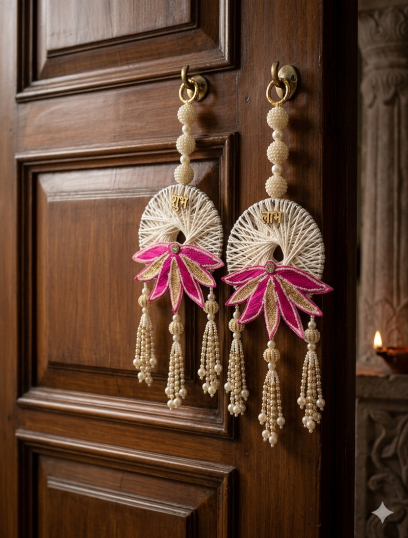 Handmade Lotus Shubh Labh Hanging Decorative Traditional for Home Festival Decoration (Pack of 2)