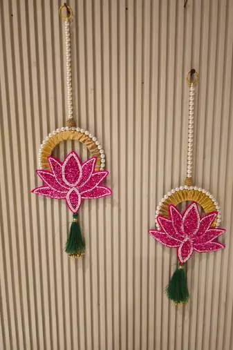 Handmade Decorative Traditional Hanging | Multicolour Pom-Pom Toran for Home Decor (Pack of 2)