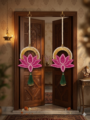 Handmade Decorative Traditional Hanging | Multicolour Pom-Pom Toran for Home Decor (Pack of 2) 2