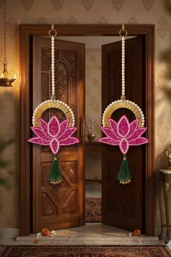 Handmade Decorative Traditional Hanging | Multicolour Pom-Pom Toran for Home Decor (Pack of 2)