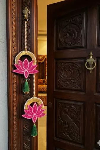 Handmade Decorative Traditional Hanging | Multicolour Pom-Pom Toran for Home Decor (Pack of 2)