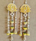 Decorative Yellow Lotus Patch Peony Latkan Hanging Perfect Home Decor | Handmade Door Hanging (Pack of 2)
